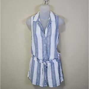 Bella Dahl Santorini Easy Romper Women XS Linen Blend Coastal Striped Sleeveless